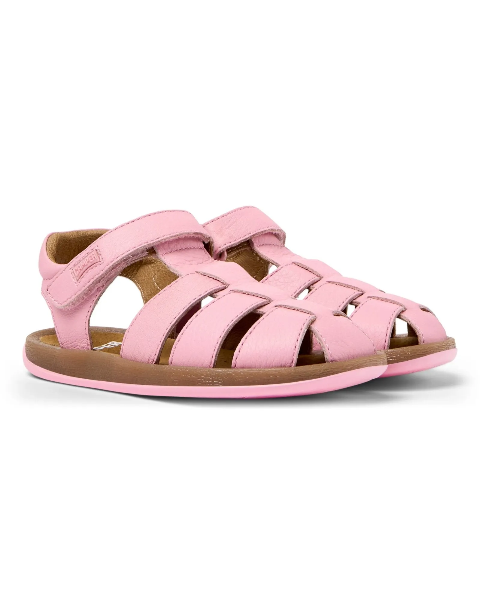 Camper: Bicho Girls Velcro Closed Toe Sandals - Pink Leather