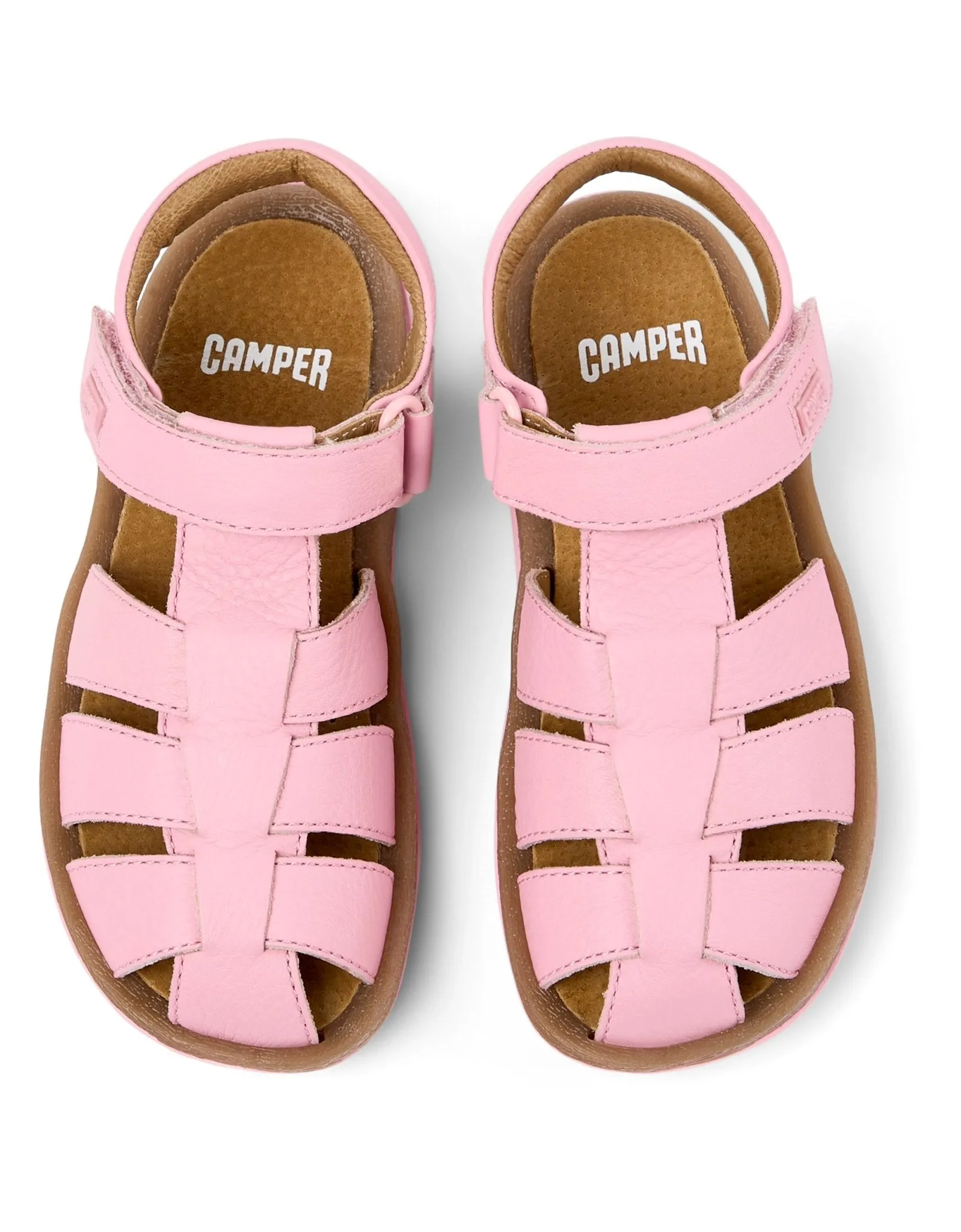 Camper: Bicho Girls Velcro Closed Toe Sandals - Pink Leather