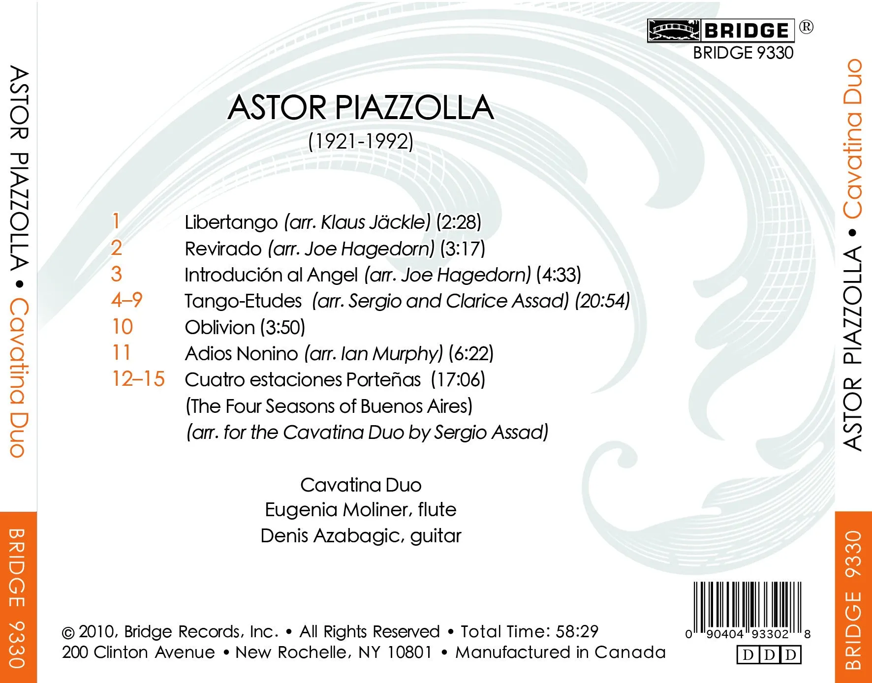 Cavatina Duo: Music of Astor Piazzolla <BR> BRIDGE 9330