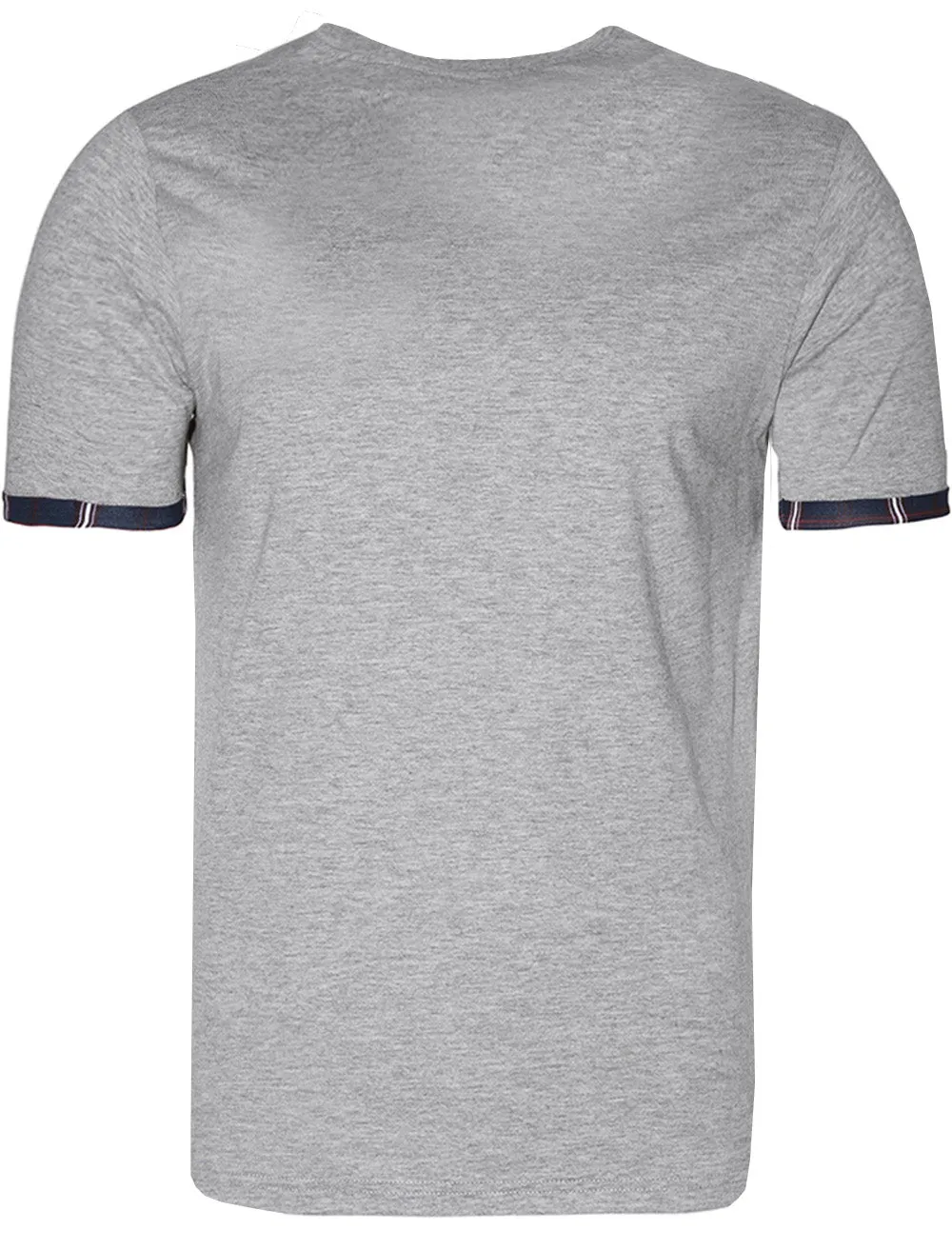 Chant Crew Neck T-shirt With Checked Print Pocket in Grey Marl