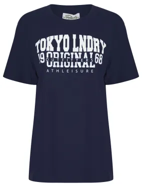 Charli Flocked Motif Cotton Jersey T-Shirt in Sky Captain Navy - Tokyo Laundry