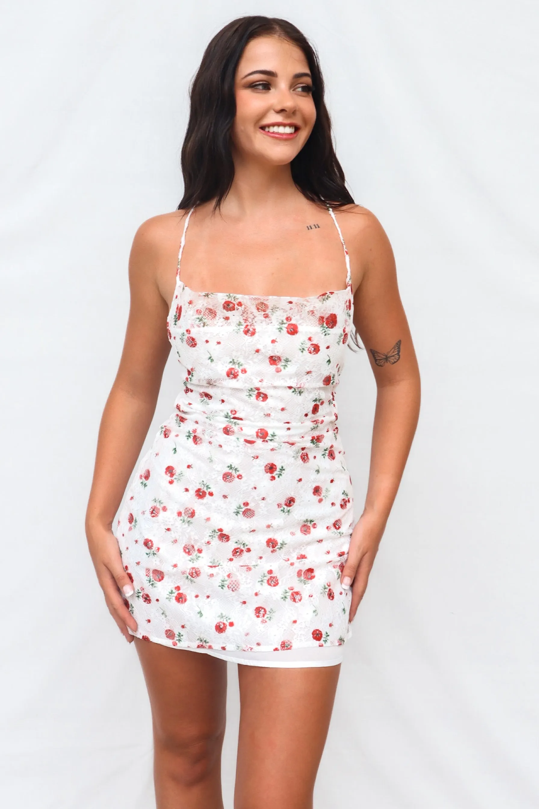 Charly Mini Dress - White Roses