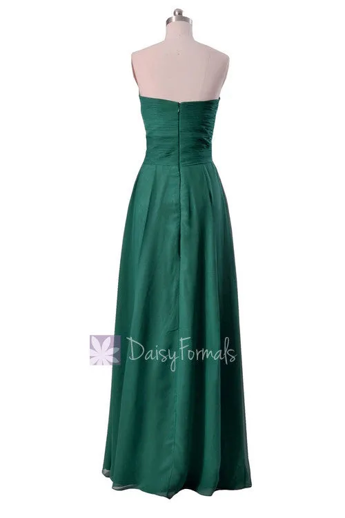 Charming Long Rich Peacock Bridesmaid Dress Strapless Luxury Chiffon Dress(BM7915)