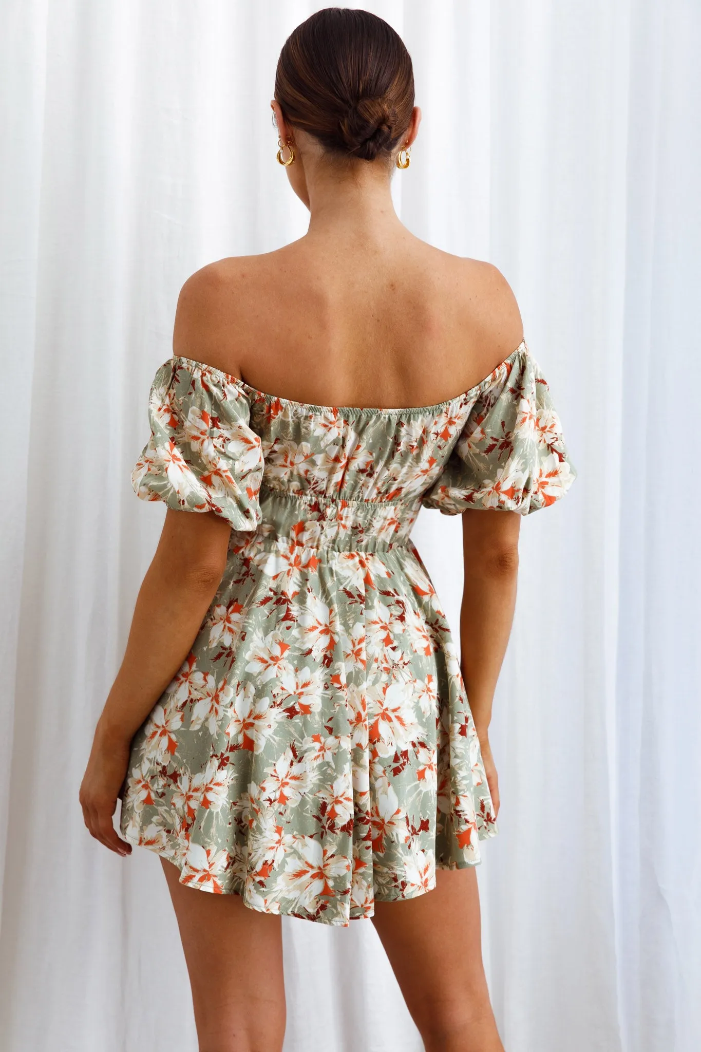 Chasing Sunsets Off-Shoulder Mini Dress Floral Green