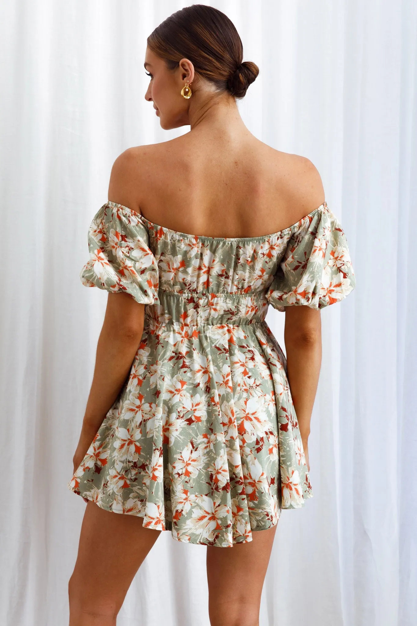 Chasing Sunsets Off-Shoulder Mini Dress Floral Green