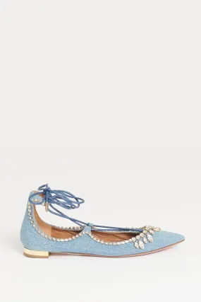 Christy Denim Crystal Preowned Flats