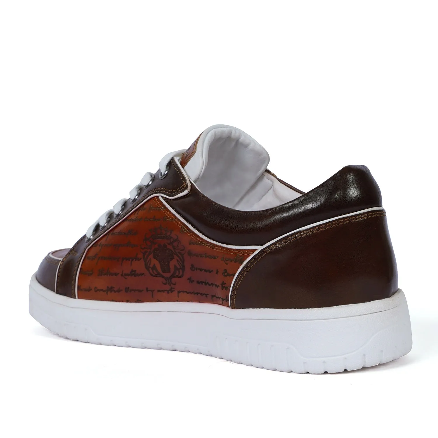 Contrasting Laser Engraved Dark Brown Edge Sneaker in Tan Genuine Leather