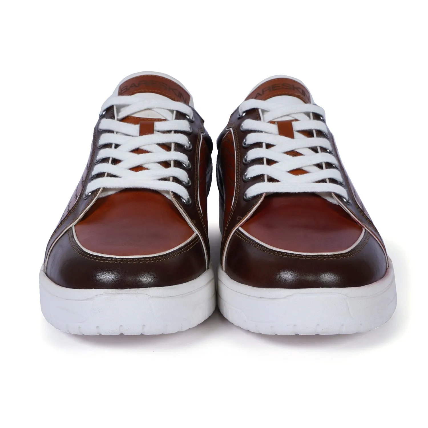 Contrasting Laser Engraved Dark Brown Edge Sneaker in Tan Genuine Leather