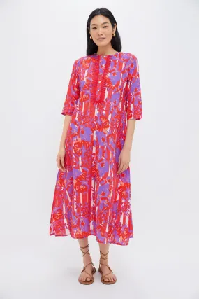 Coral Petunia Embroidered Long Kurta