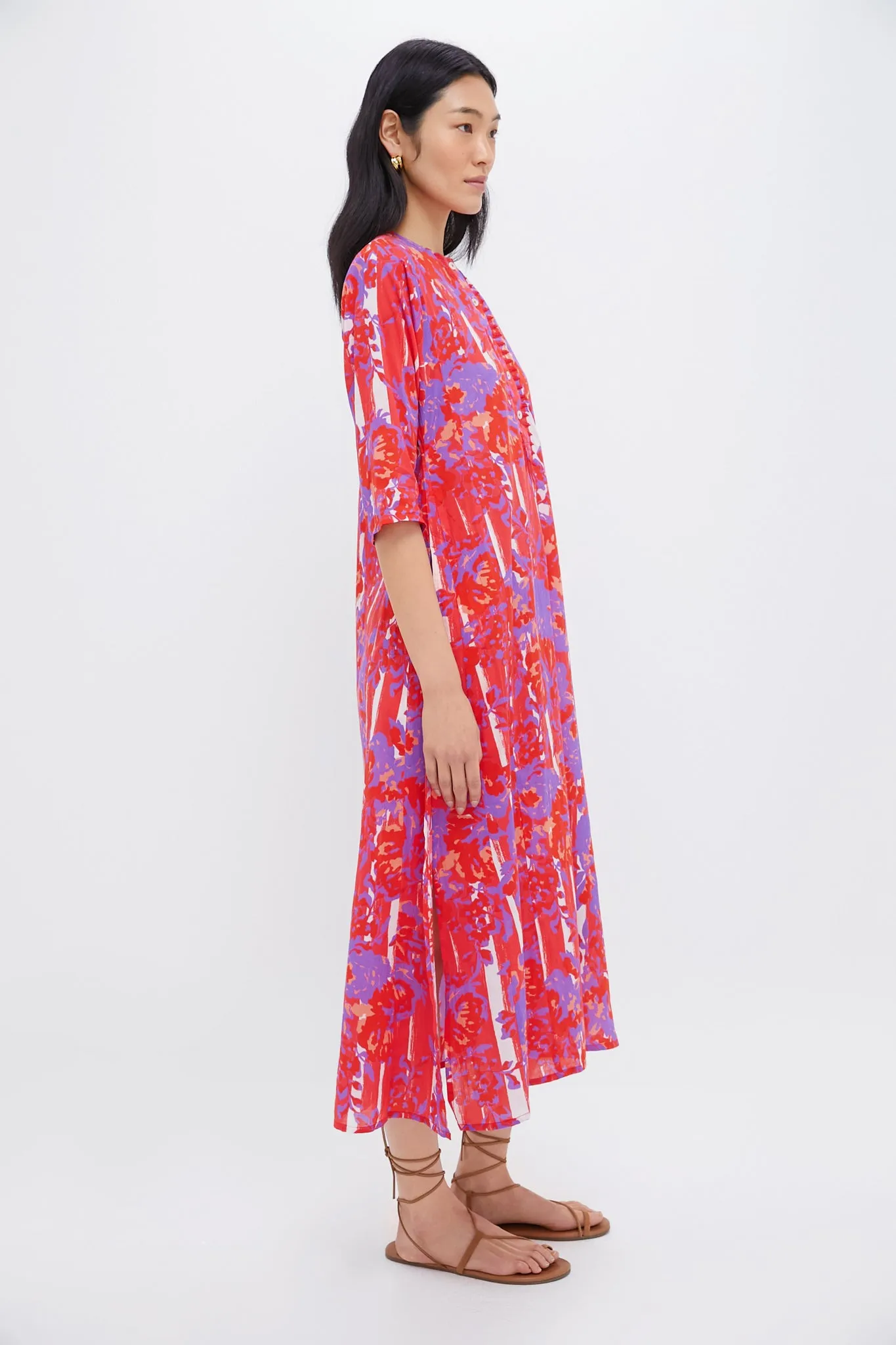 Coral Petunia Embroidered Long Kurta