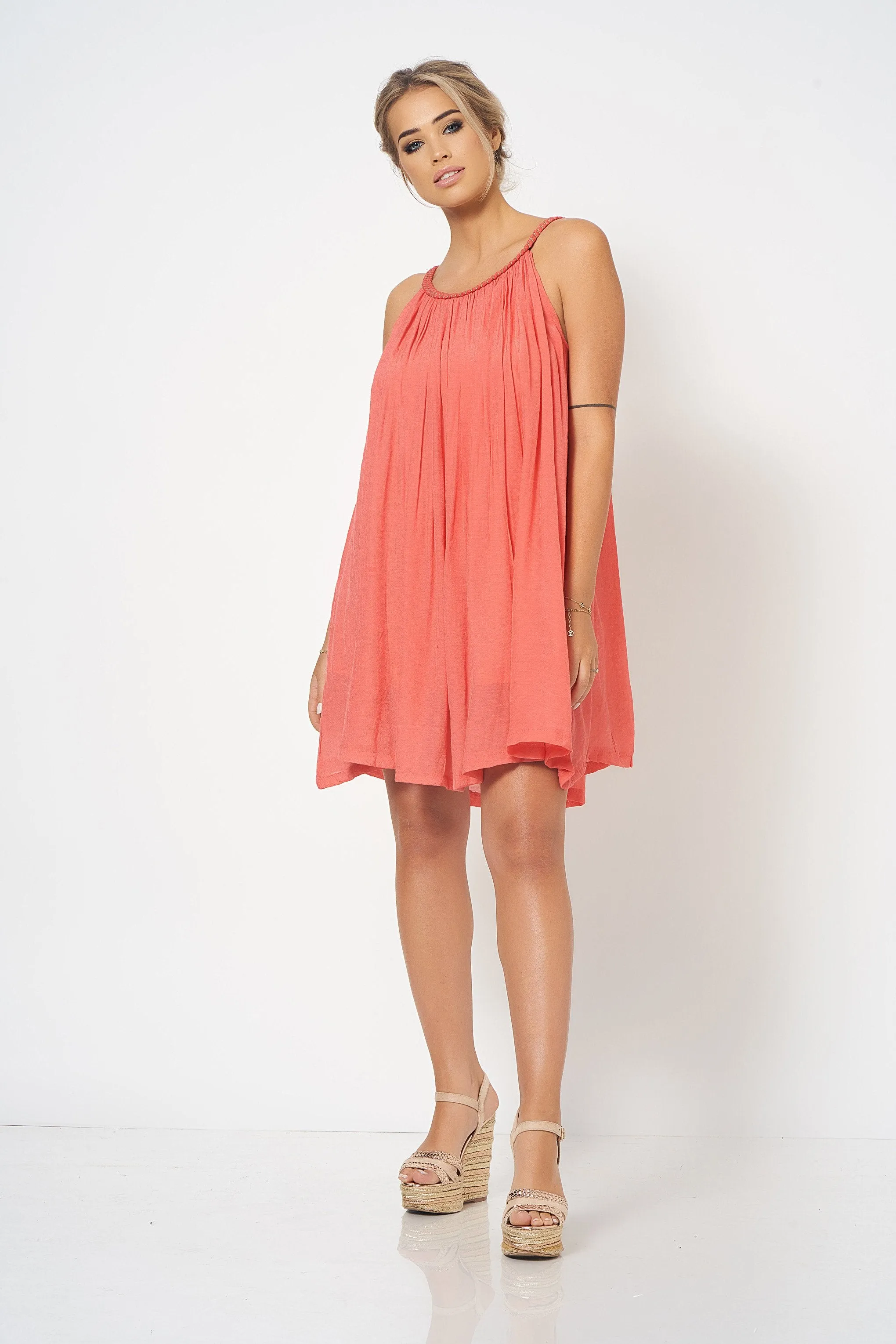 Coral Strap Detail Swing Dress