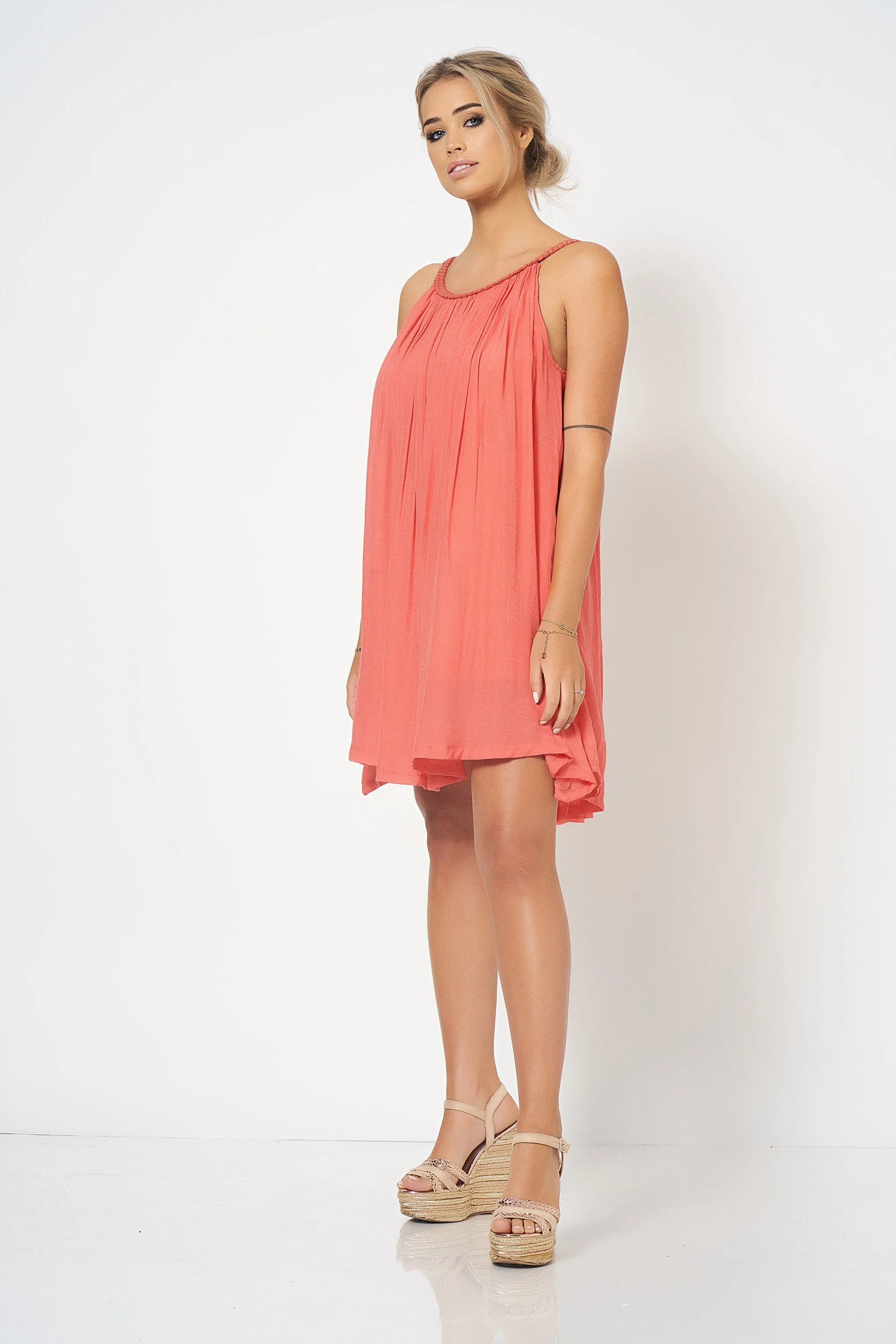 Coral Strap Detail Swing Dress