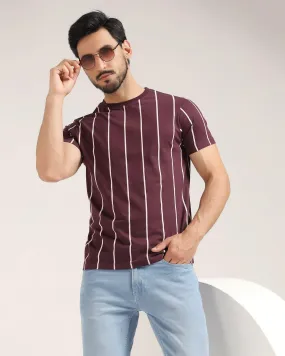 Crew Neck Wine Stripe T-Shirt - Ginger