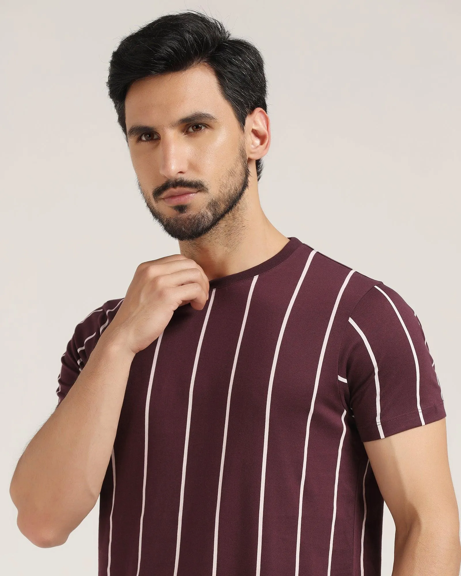 Crew Neck Wine Stripe T-Shirt - Ginger