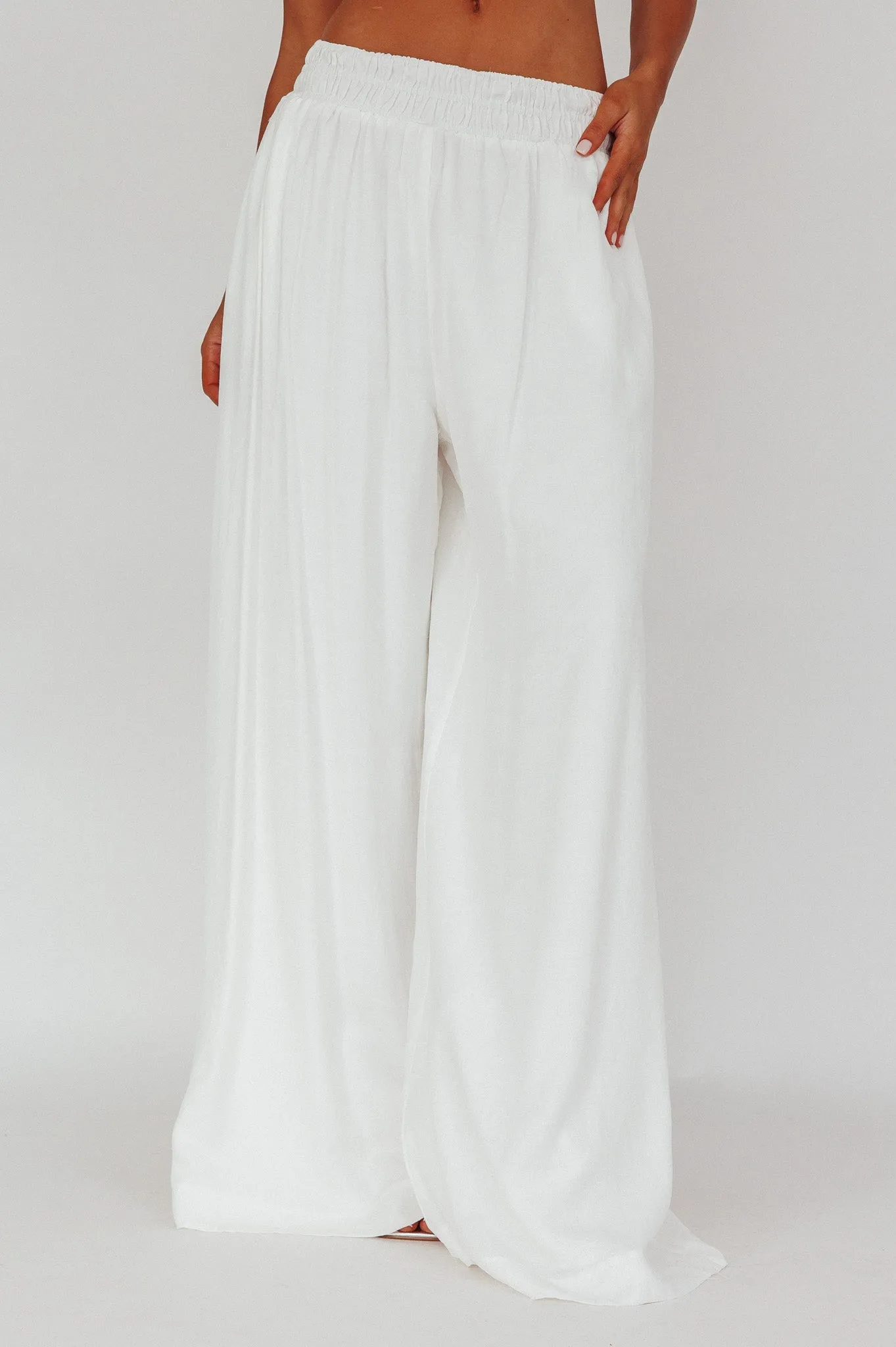 Darna Shirred Waist Wide Leg Pants Off White