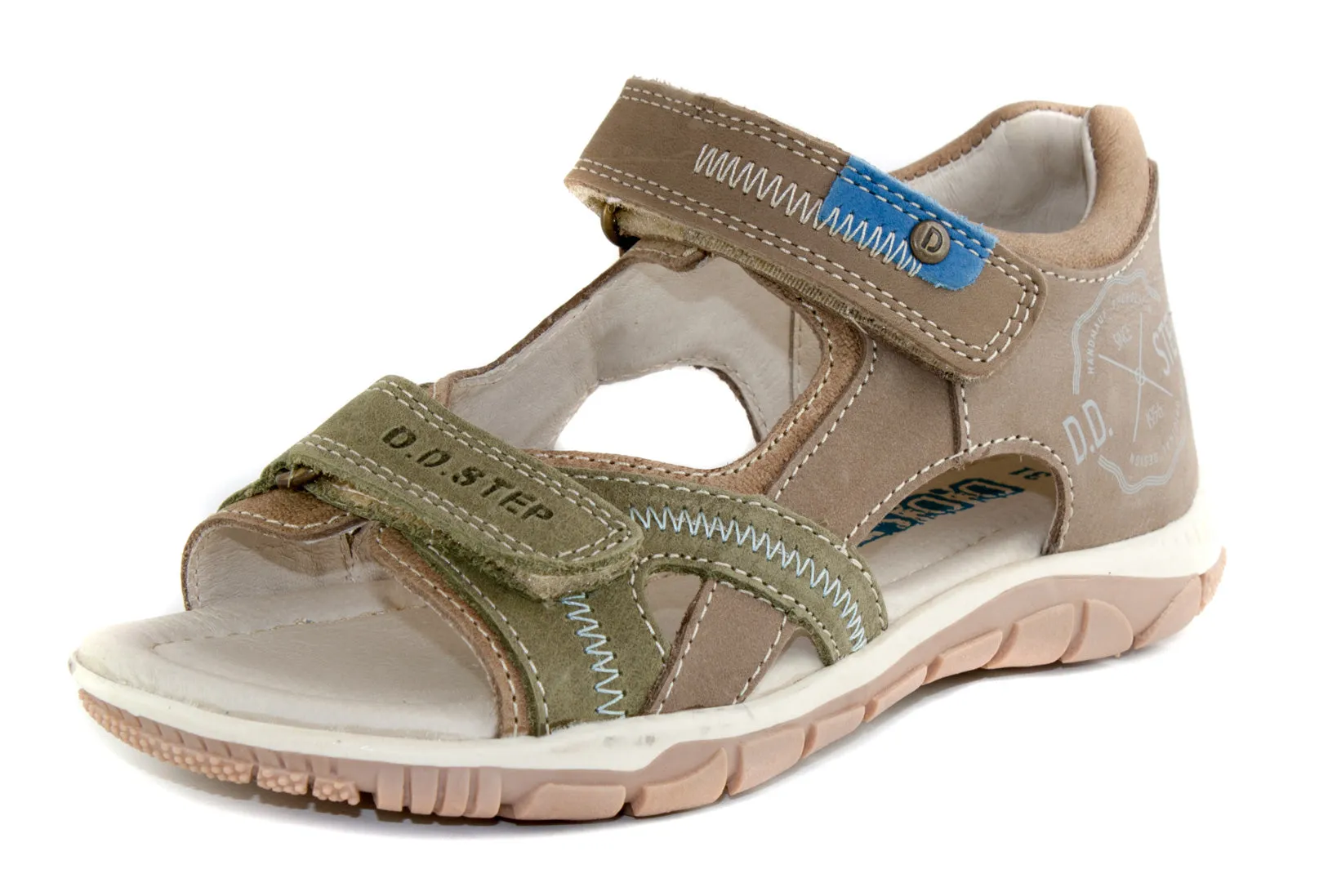 D.D. Step big kid double strap boy sandals light brown and khaki size US 13-4