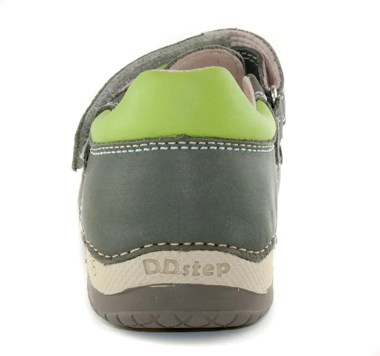 D.D. Step Toddler Double Strap Boy Sandals/Open Shoes Khaki With Neon Green Details - Supportive Leather From Europe Kids Orthopedic