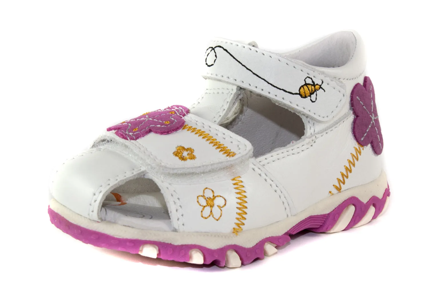 D.D. Step toddler girl sandals white with bees and flower size US 4-8