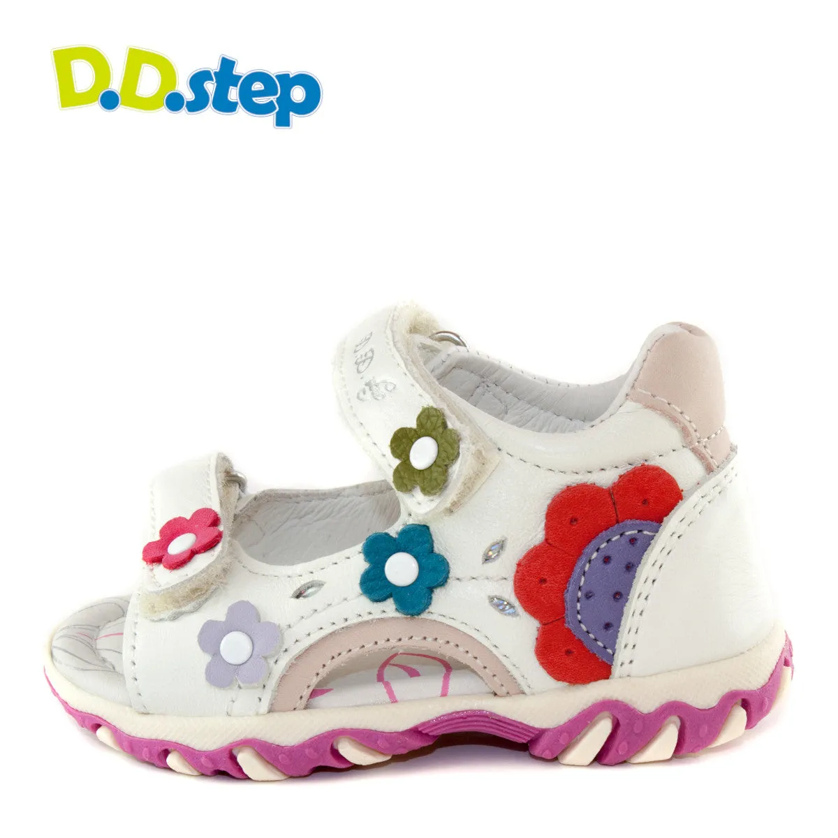 D.D. Step toddler girl sandals white with colourful flowers size US 4-8