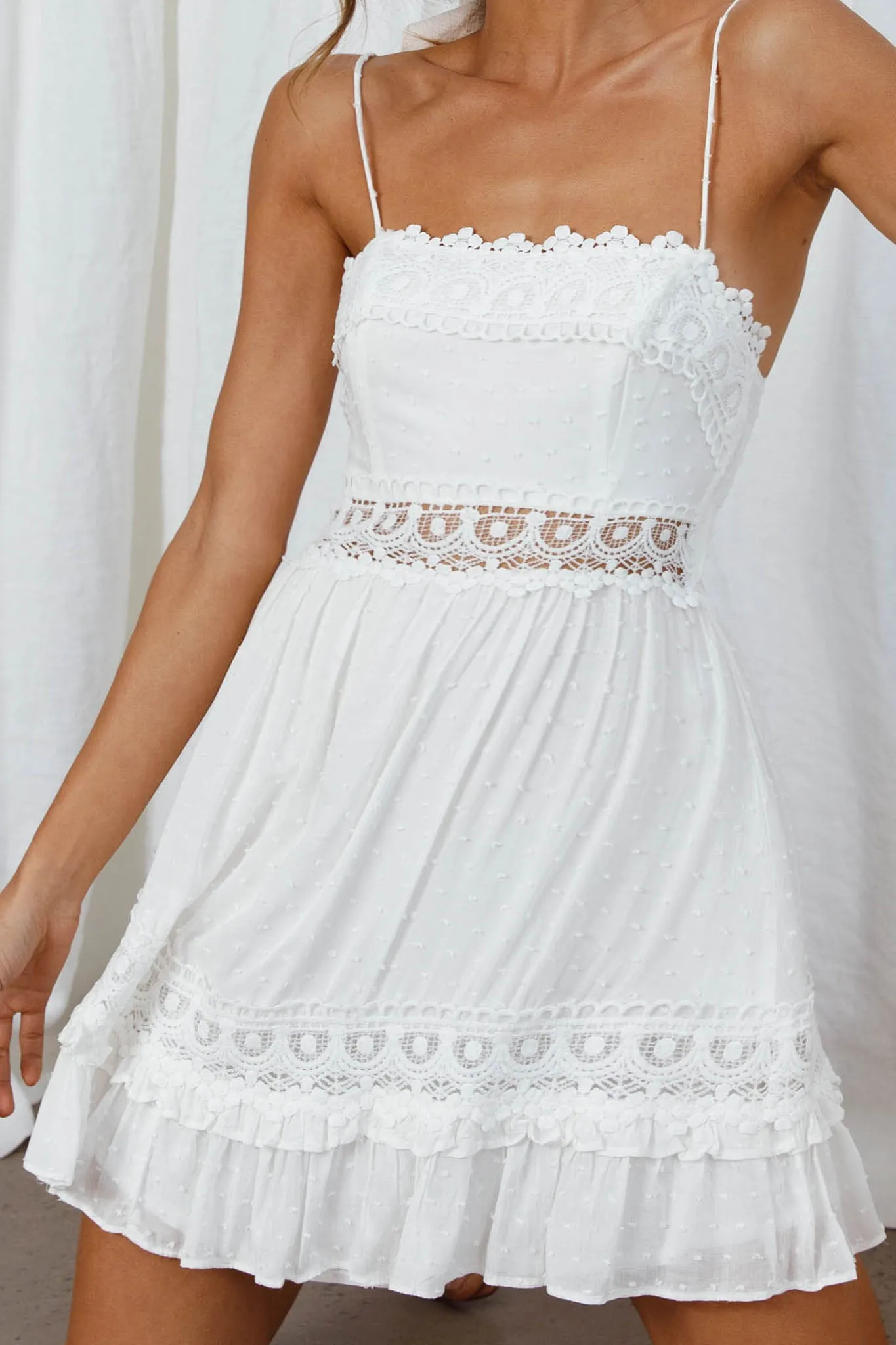 Desert Nights Crochet Lace Trim Tied Back Sun Dress White