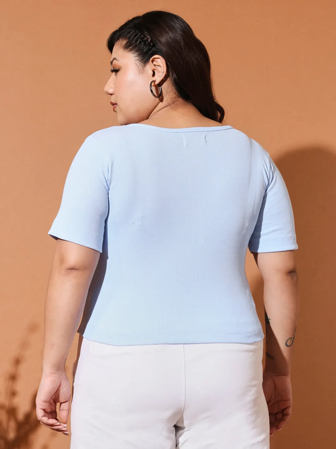 DIANA - BLUE CORSET SHORT SLEEVE PLUS TOP