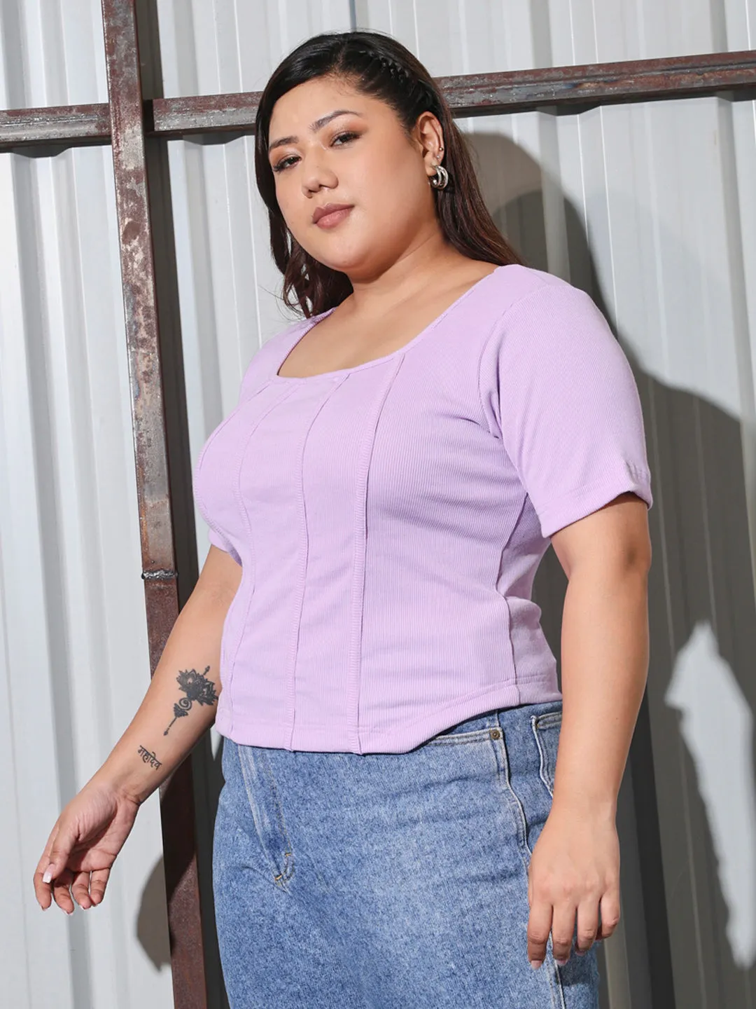 DIANA - PURPLE CORSET SHORT SLEEVE PLUS TOP