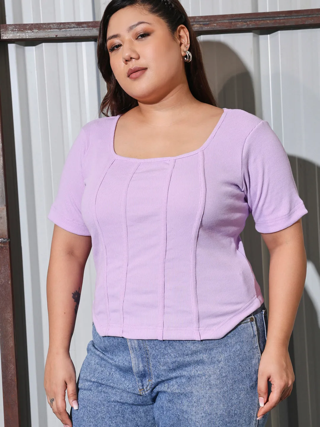 DIANA - PURPLE CORSET SHORT SLEEVE PLUS TOP