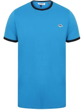 Earl Cotton Jersey Crew Neck Ringer T-Shirt In Blue Aster - Le Shark