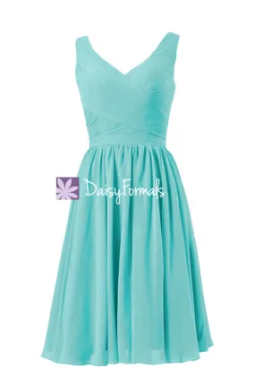 Elegance Tiffany Blue Bridesmaid Dress V neckline Bridesmaid Dress (BM5196S)