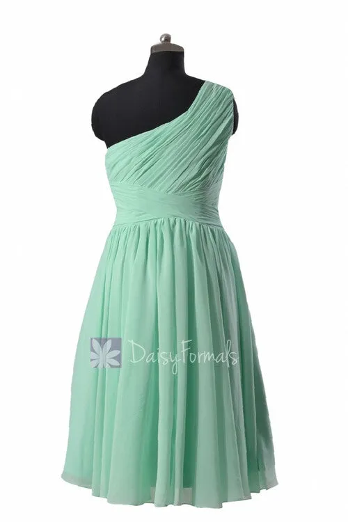 Empire One Shoulder Mint Chiffon Dress For Pregnant Bridesmaid(BM351EM)