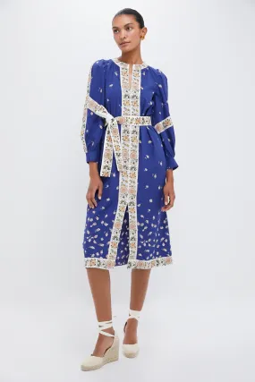 Exclusive Blue Elizabeth Print Longsleeve Caftan Dress