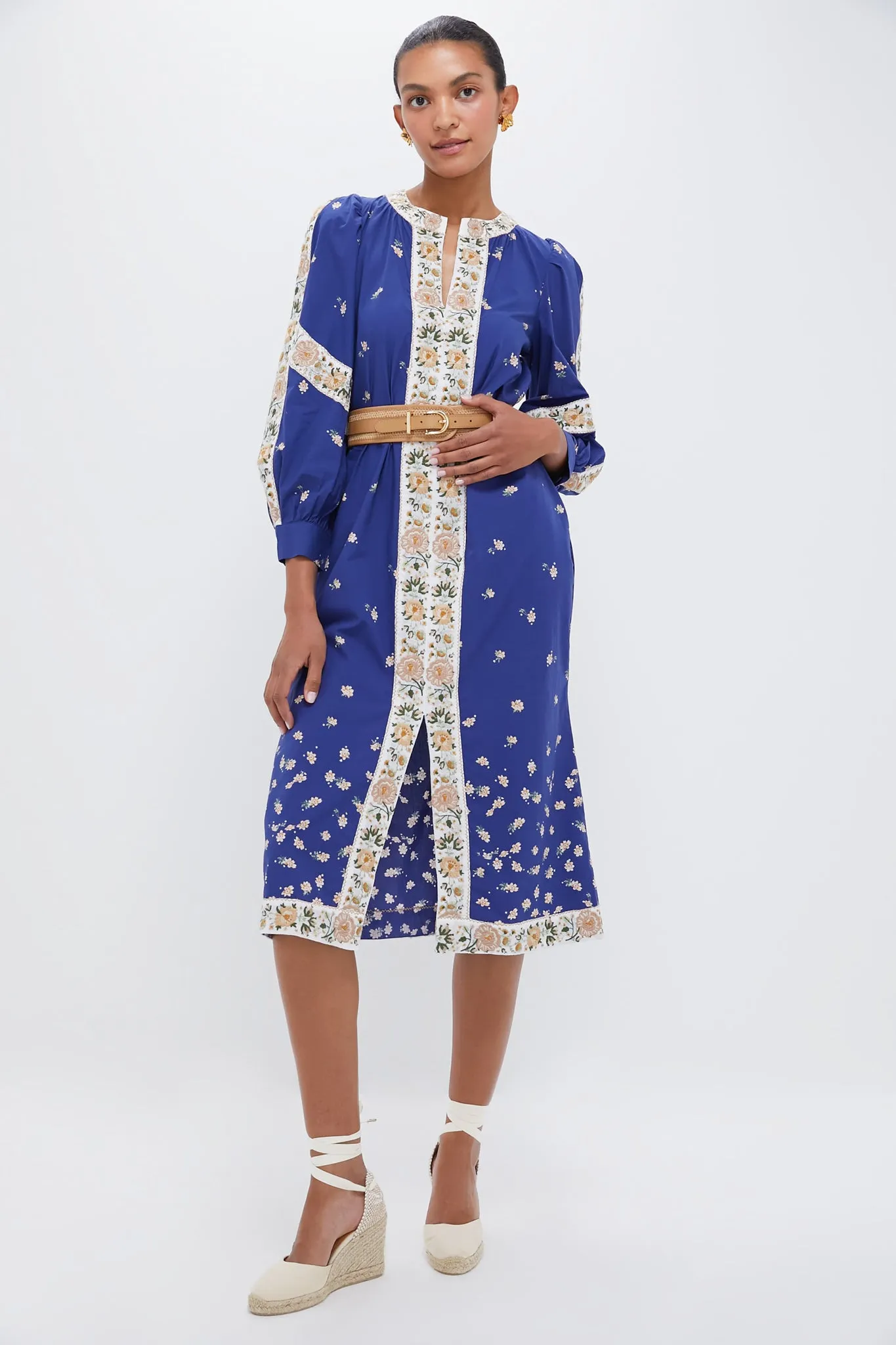 Exclusive Blue Elizabeth Print Longsleeve Caftan Dress