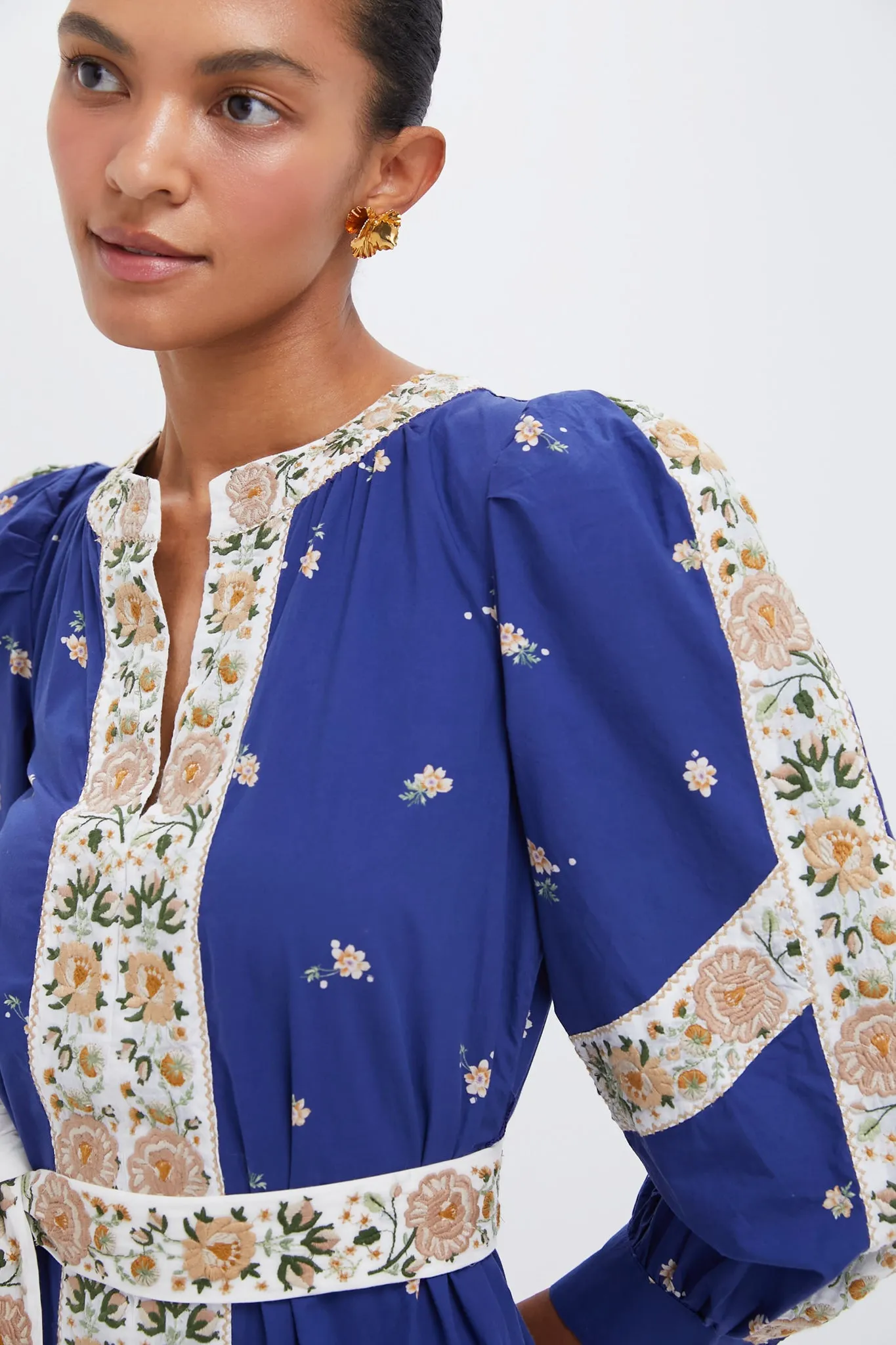 Exclusive Blue Elizabeth Print Longsleeve Caftan Dress