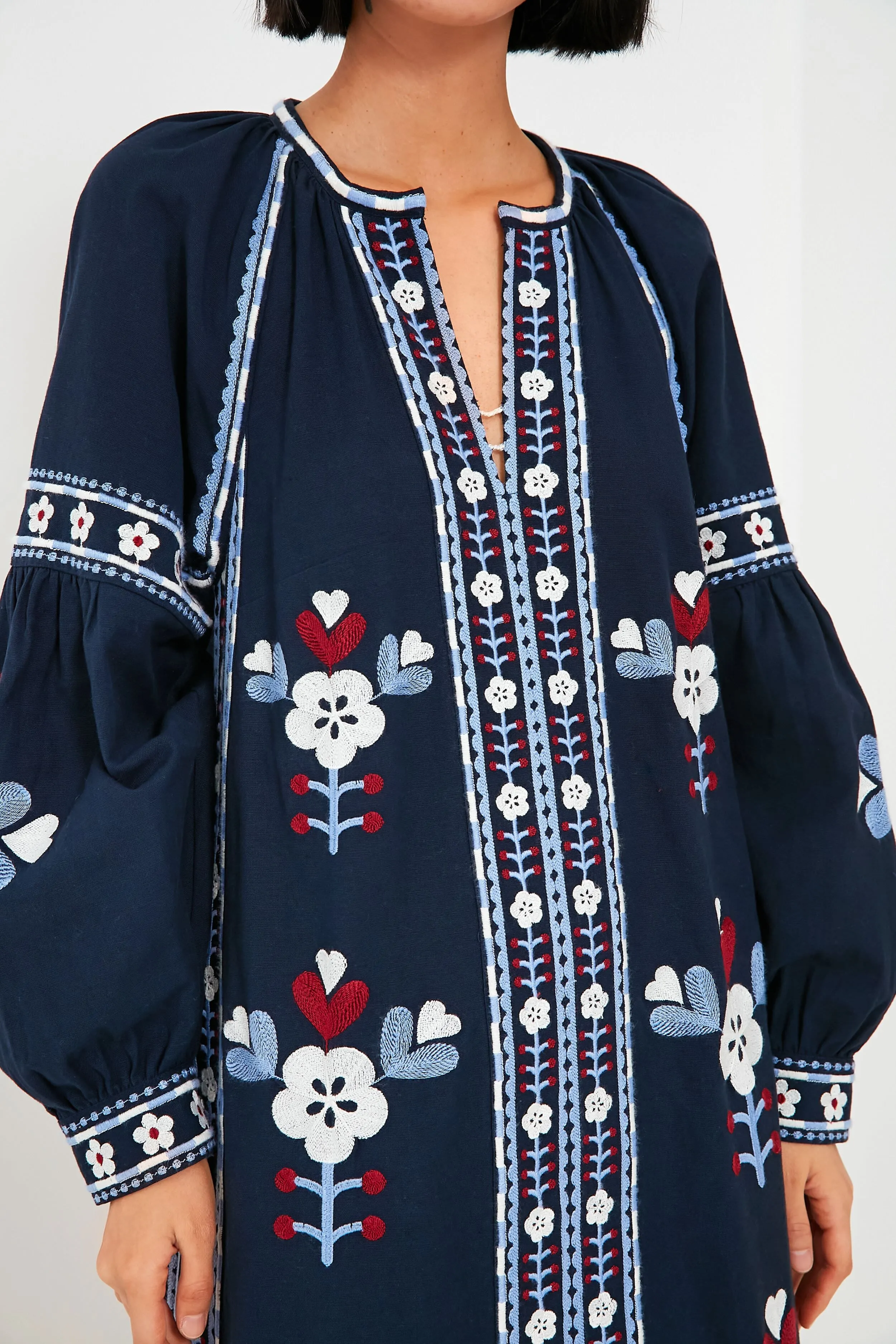 Exclusive Navy Shaina Embroidery Long Sleeve Dress