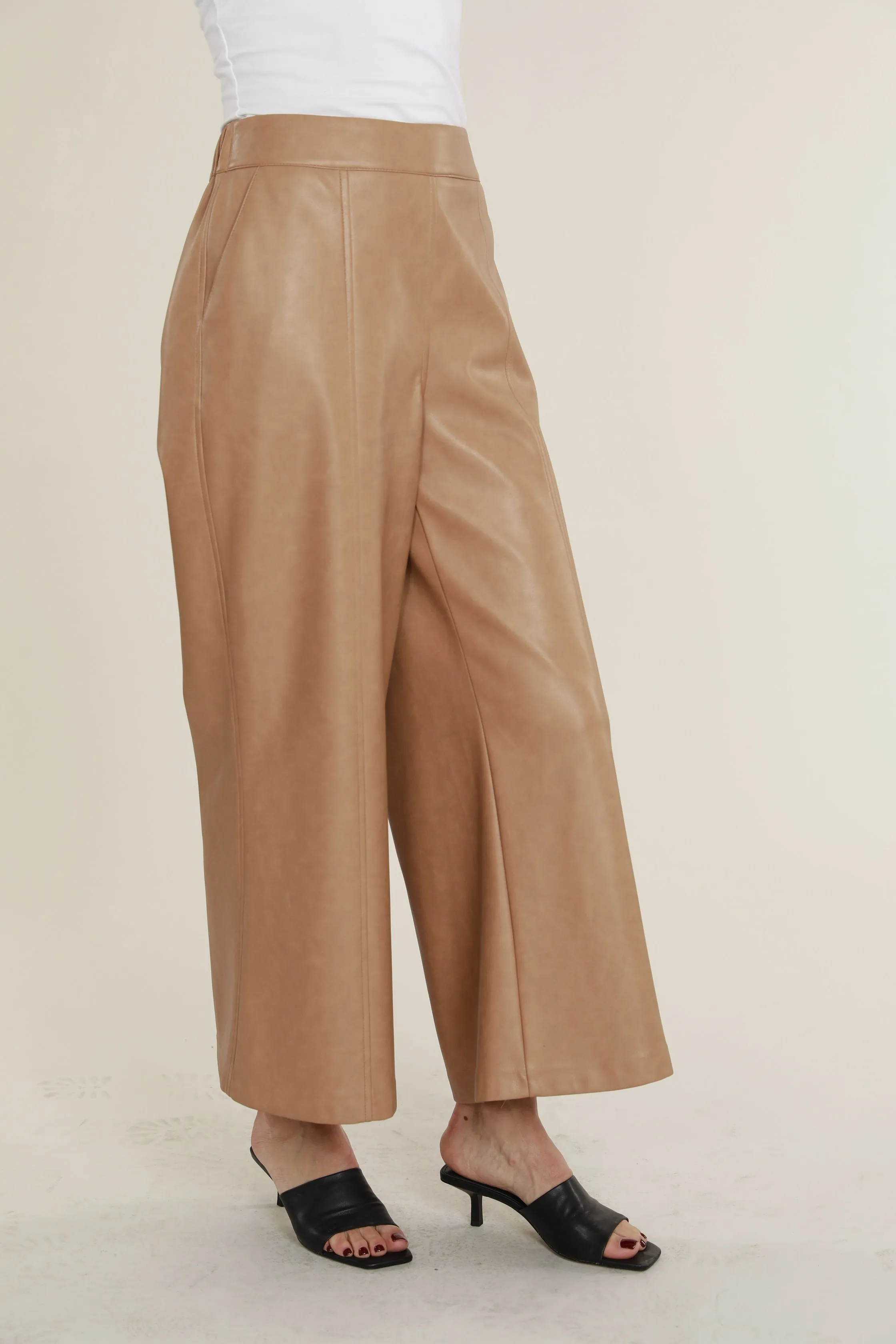 Faux Leather Wide Leg Crop Pants