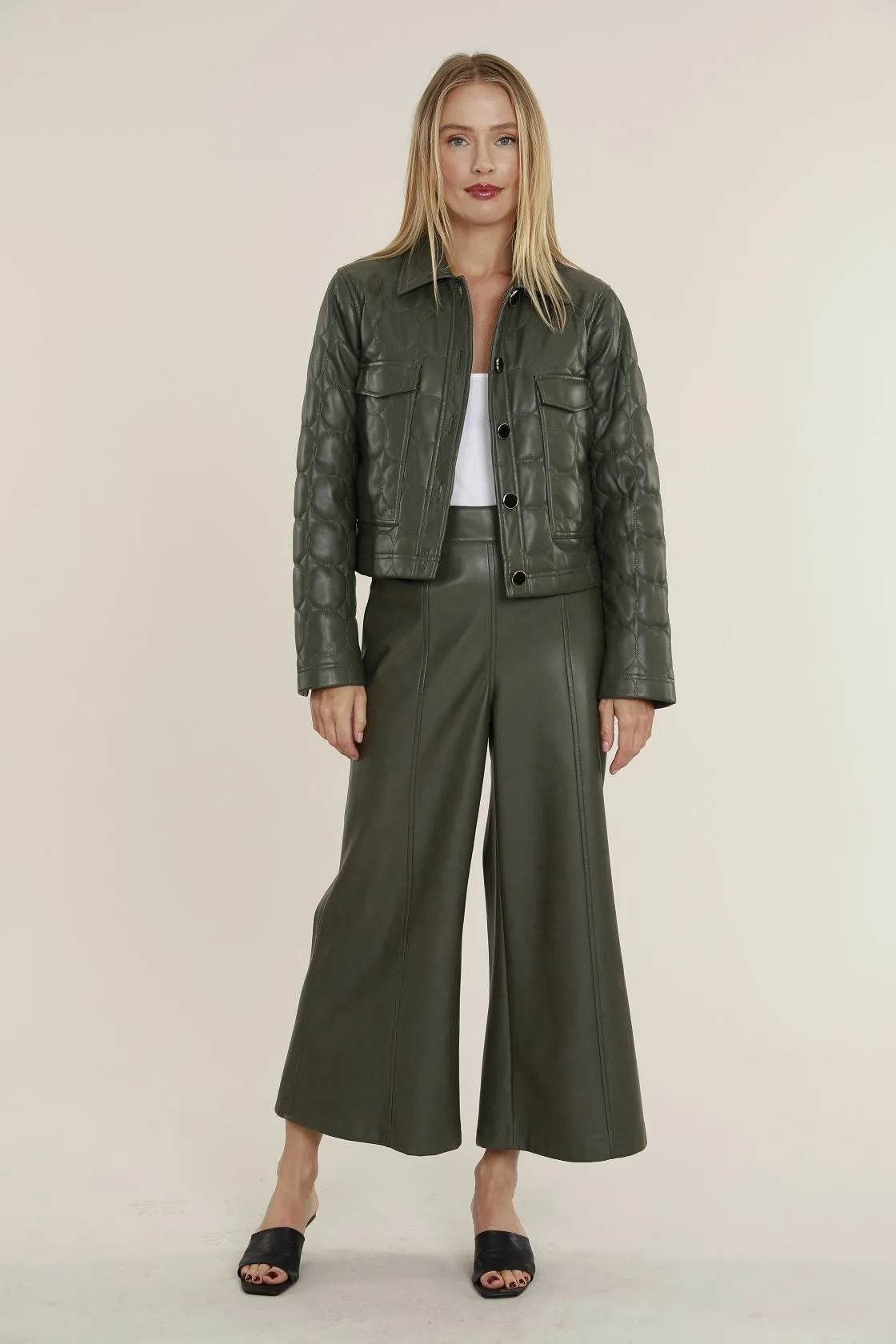 Faux Leather Wide Leg Crop Pants