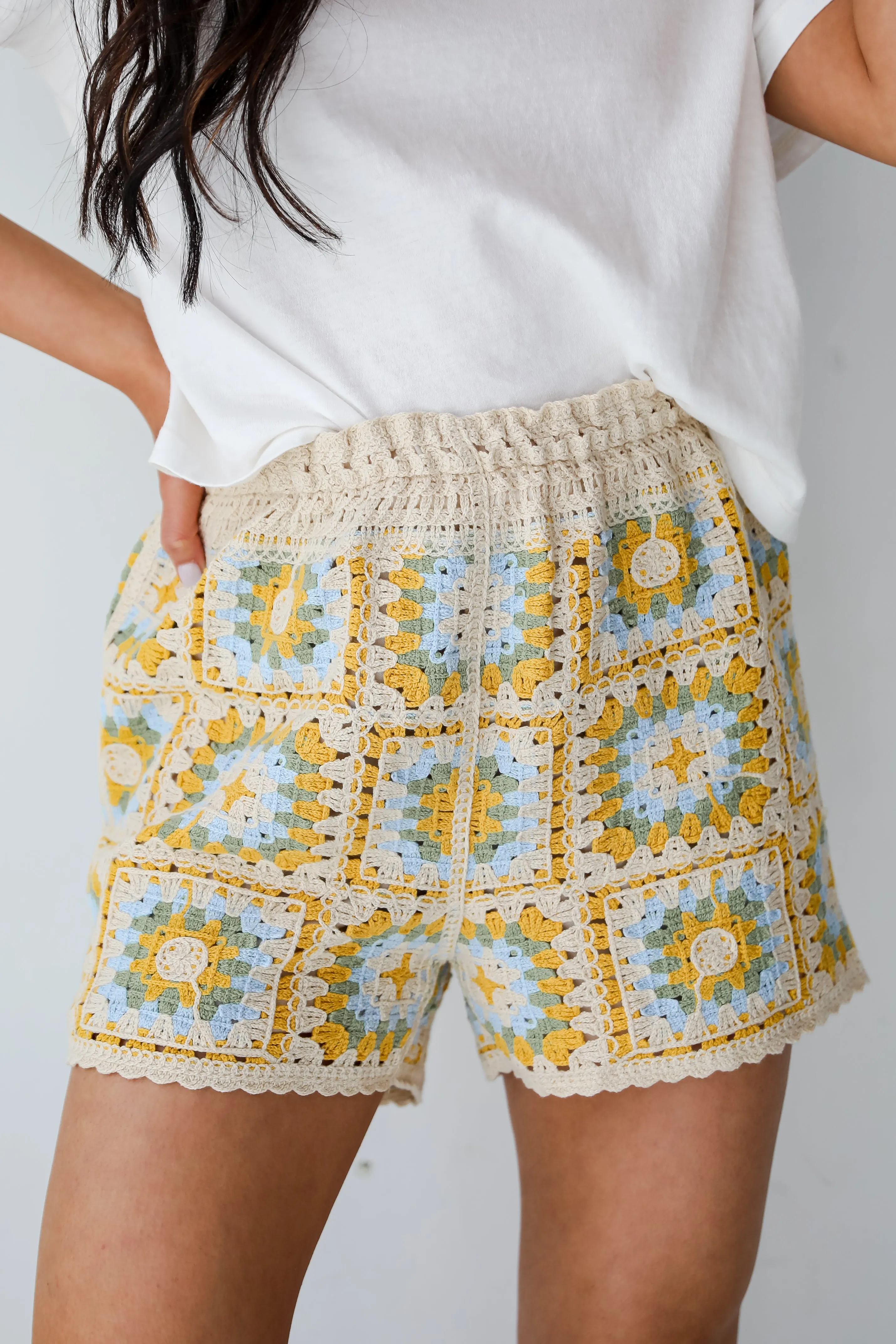 FINAL SALE - Extraordinary Darling Natural Crochet Knit Shorts - DU DEAL