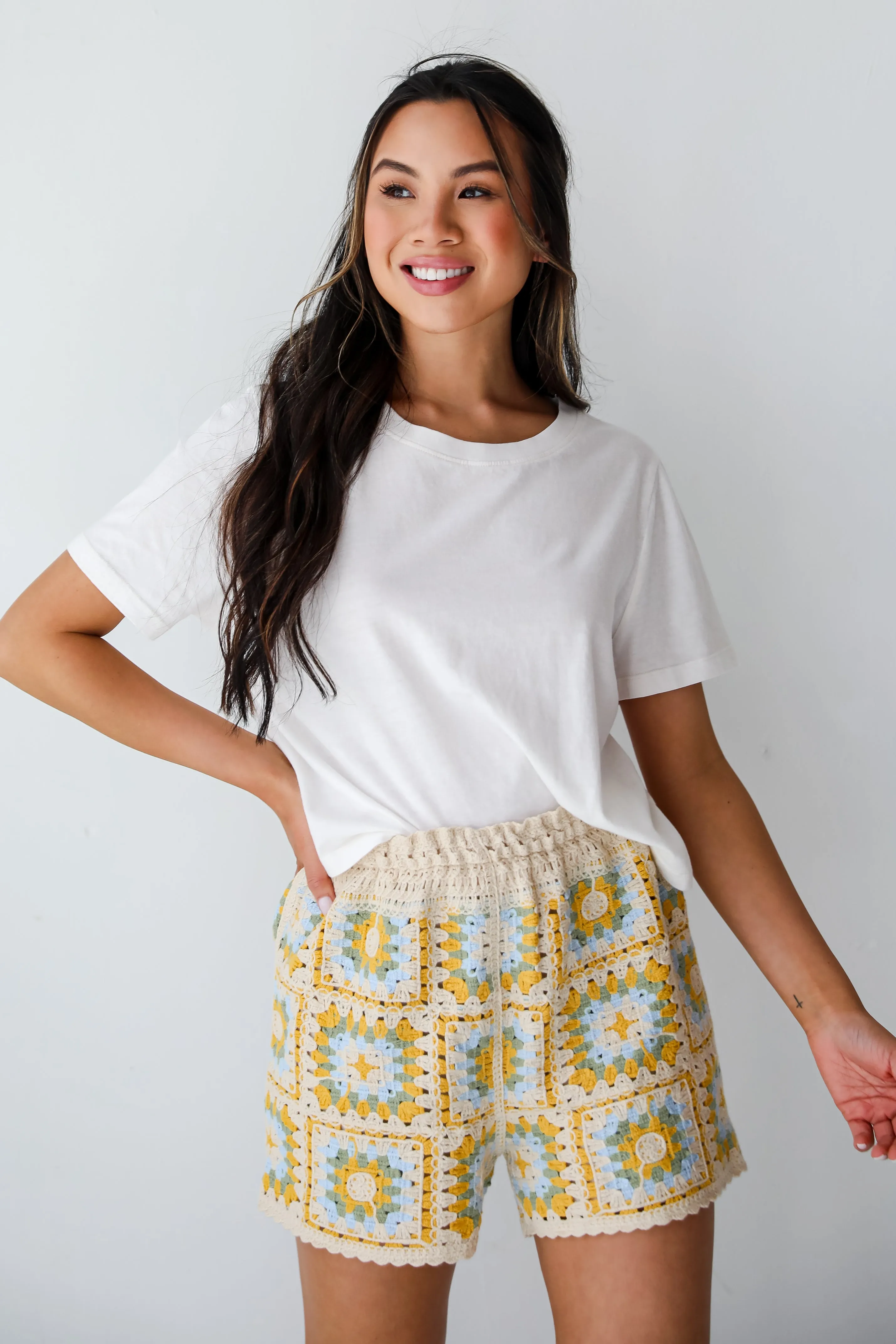 FINAL SALE - Extraordinary Darling Natural Crochet Knit Shorts - DU DEAL