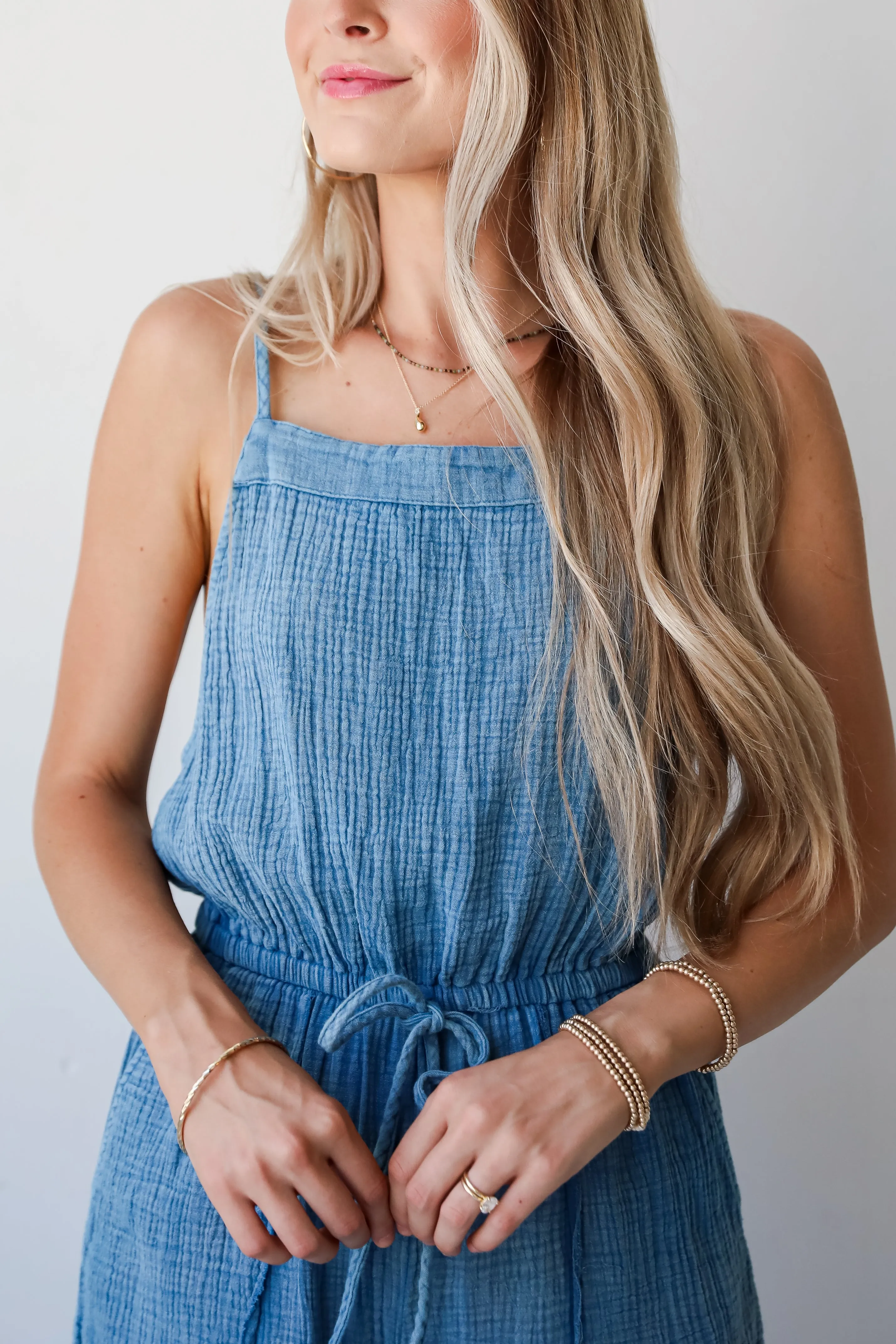 FINAL SALE - Immensely Poised Blue Linen Jumpsuit