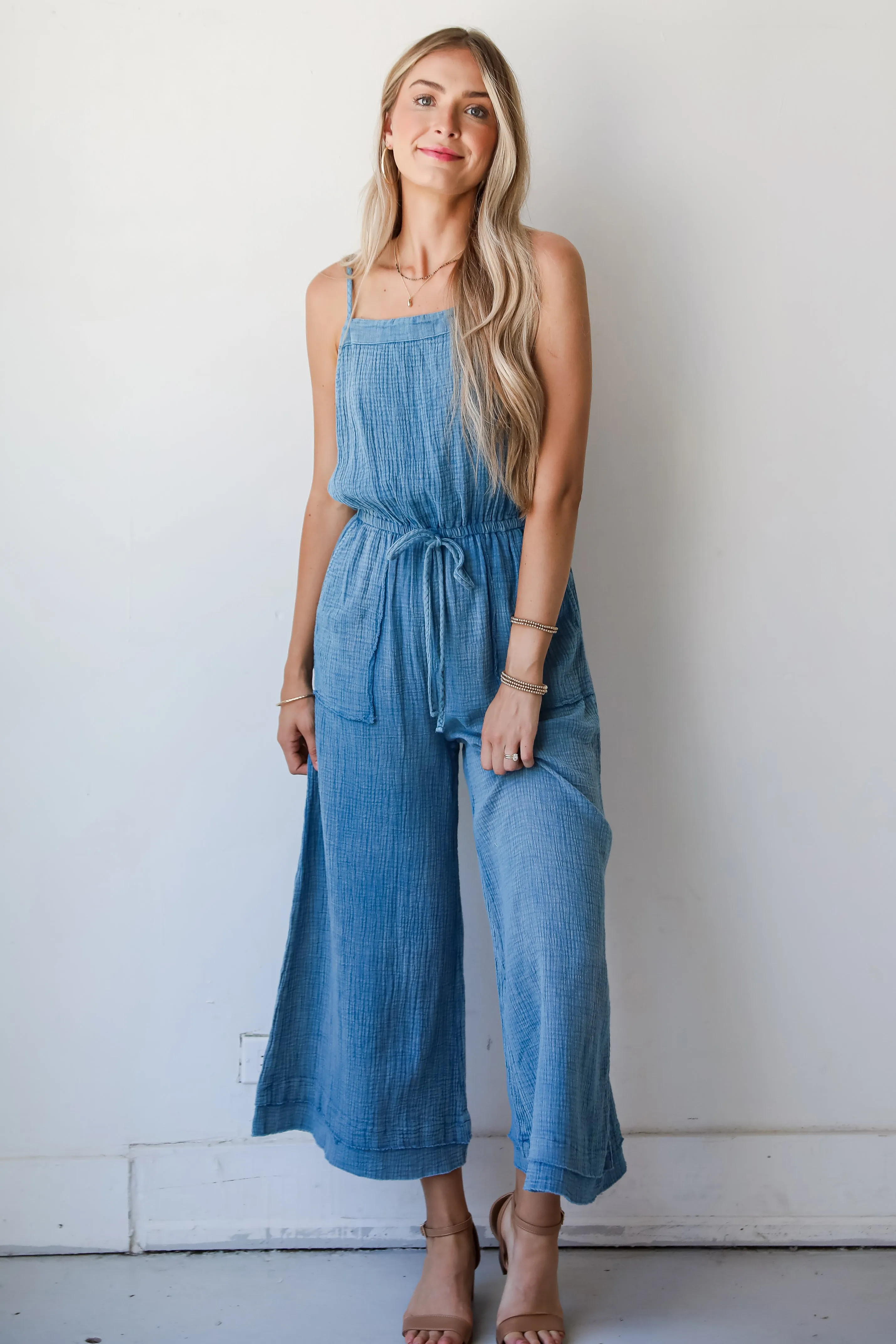 FINAL SALE - Immensely Poised Blue Linen Jumpsuit