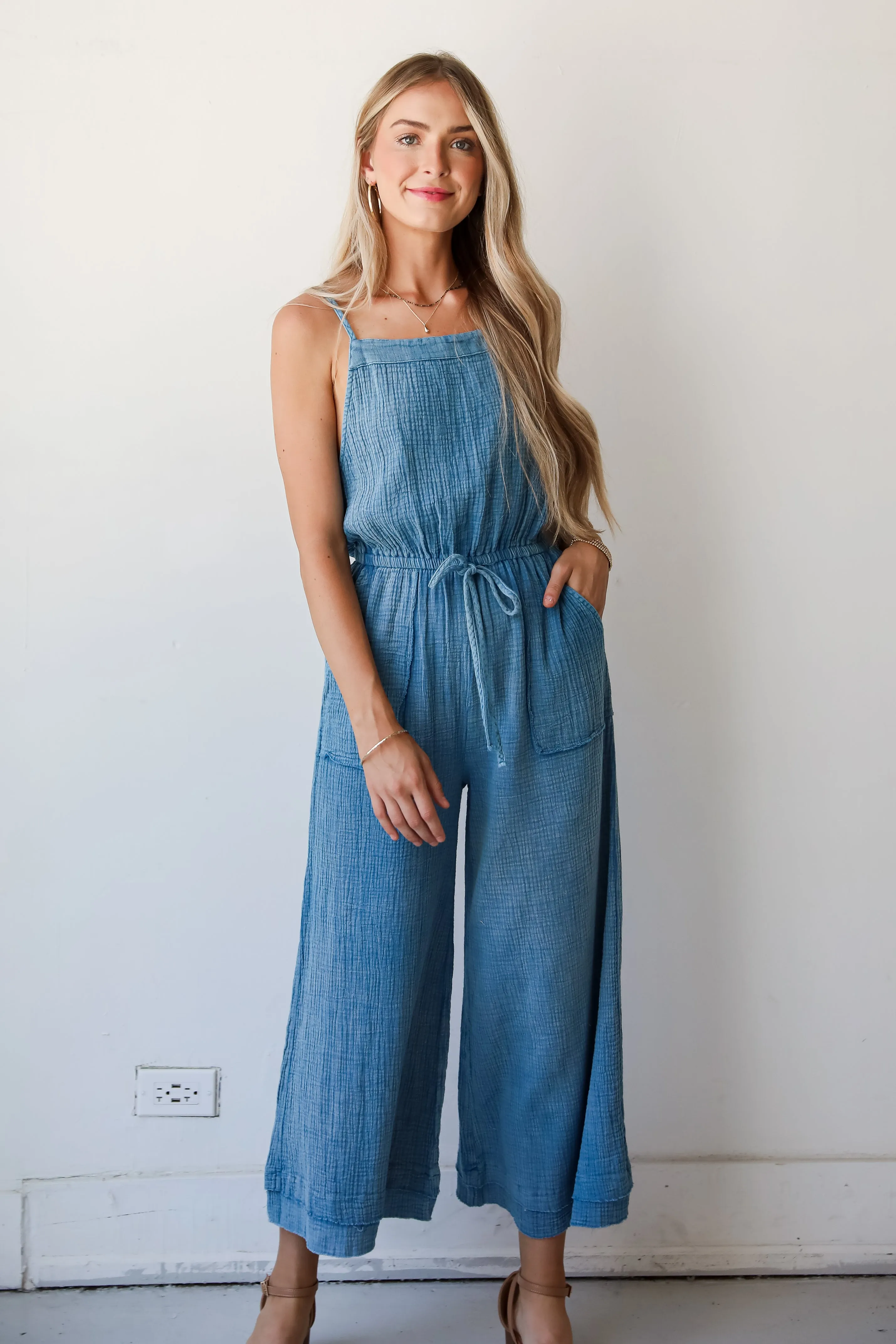 FINAL SALE - Immensely Poised Blue Linen Jumpsuit