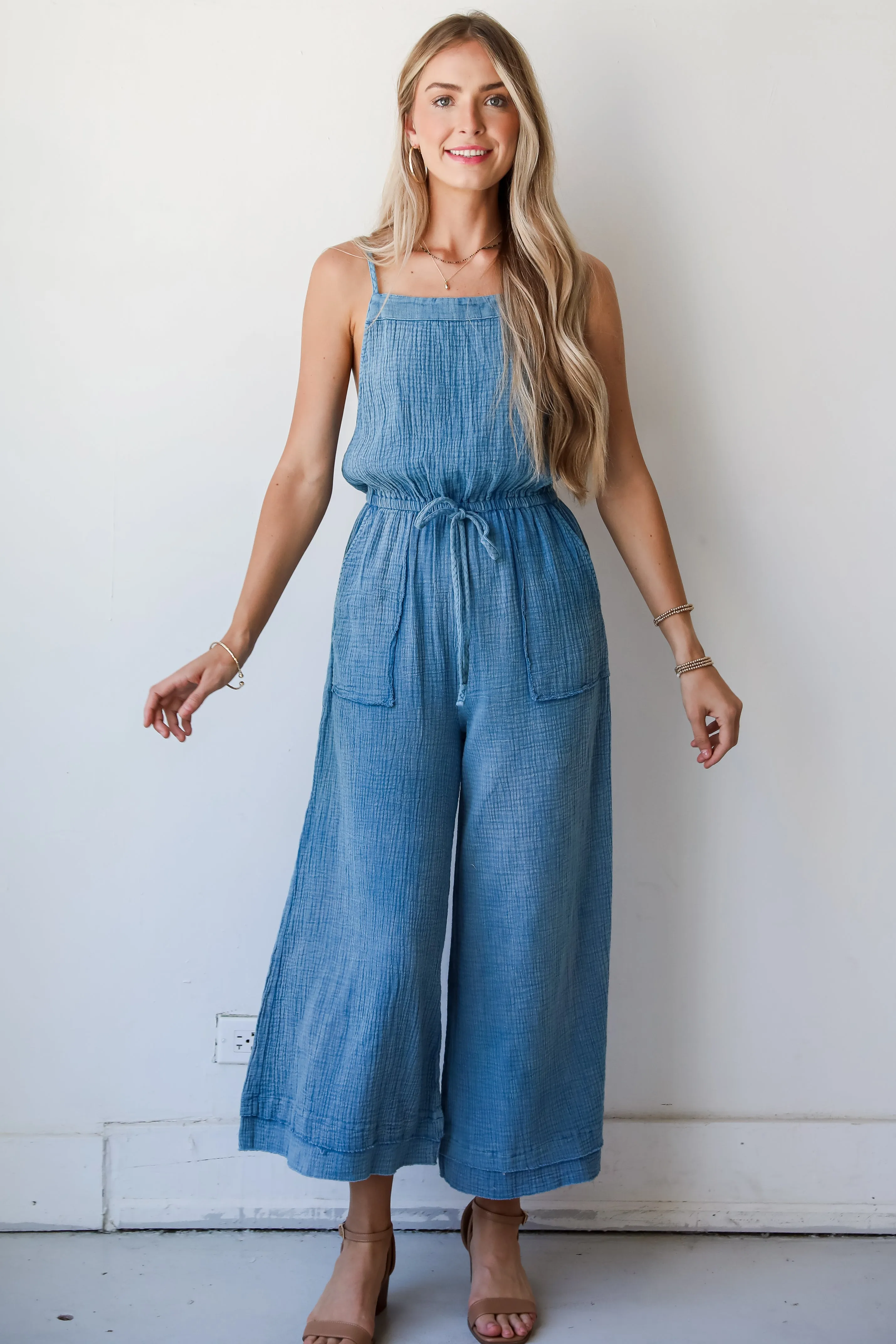 FINAL SALE - Immensely Poised Blue Linen Jumpsuit