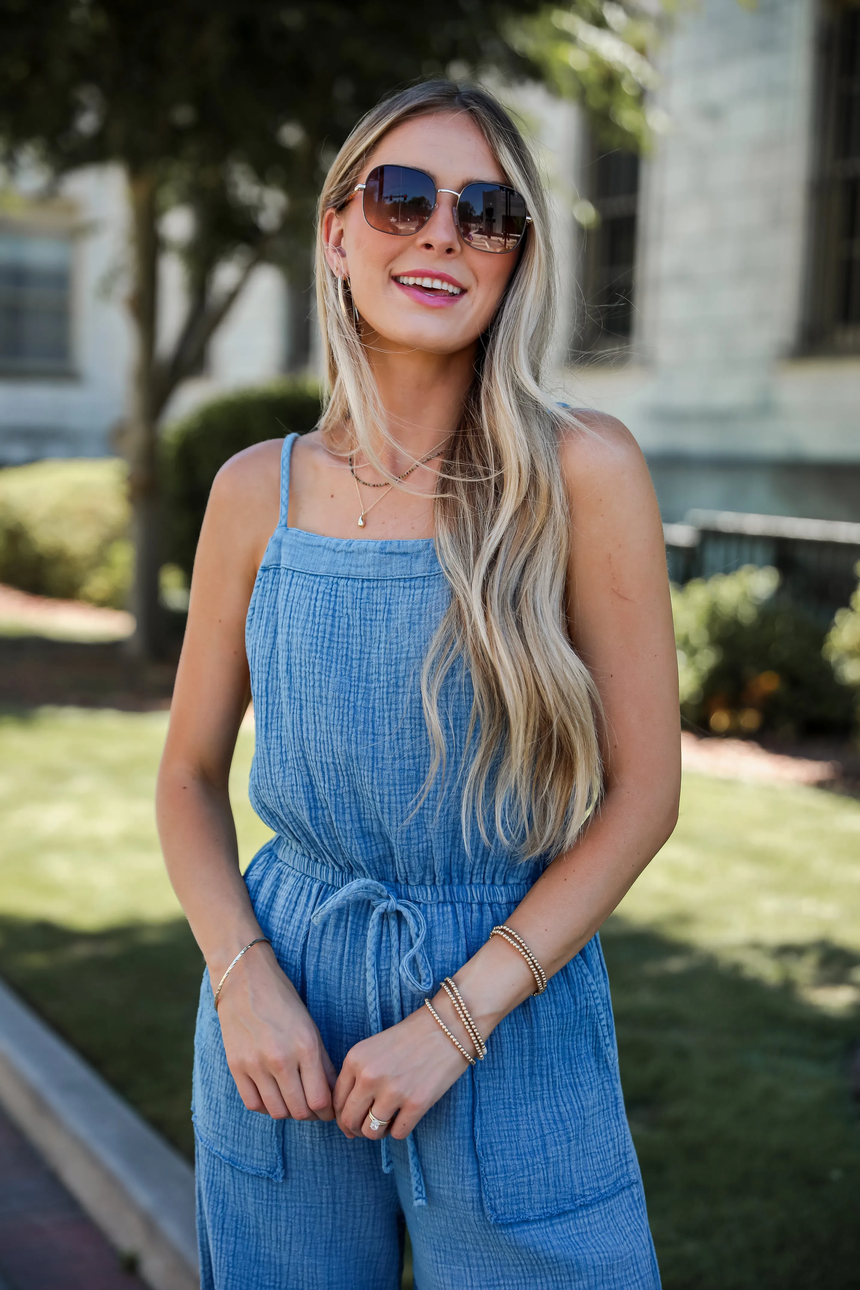 FINAL SALE - Immensely Poised Blue Linen Jumpsuit