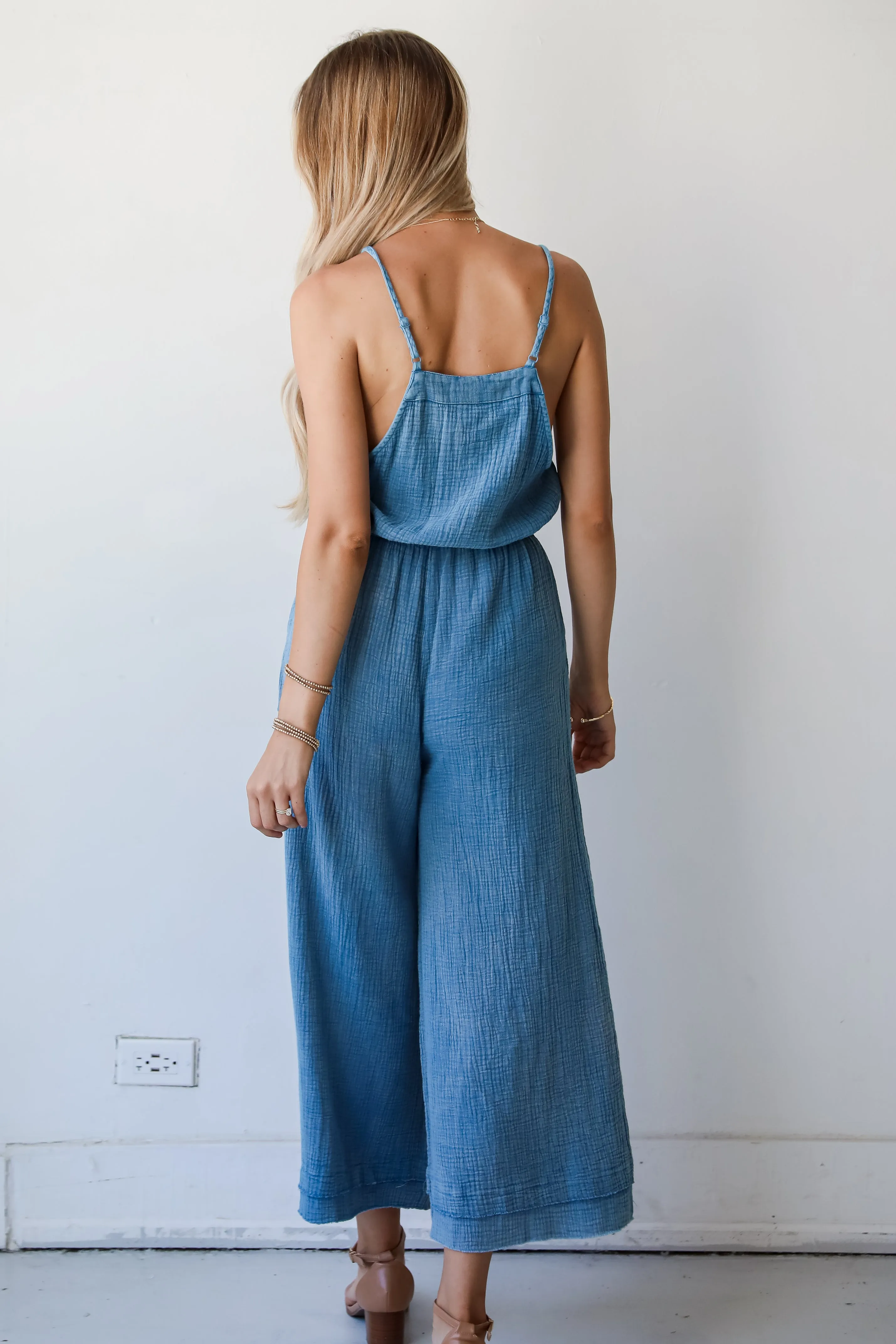 FINAL SALE - Immensely Poised Blue Linen Jumpsuit