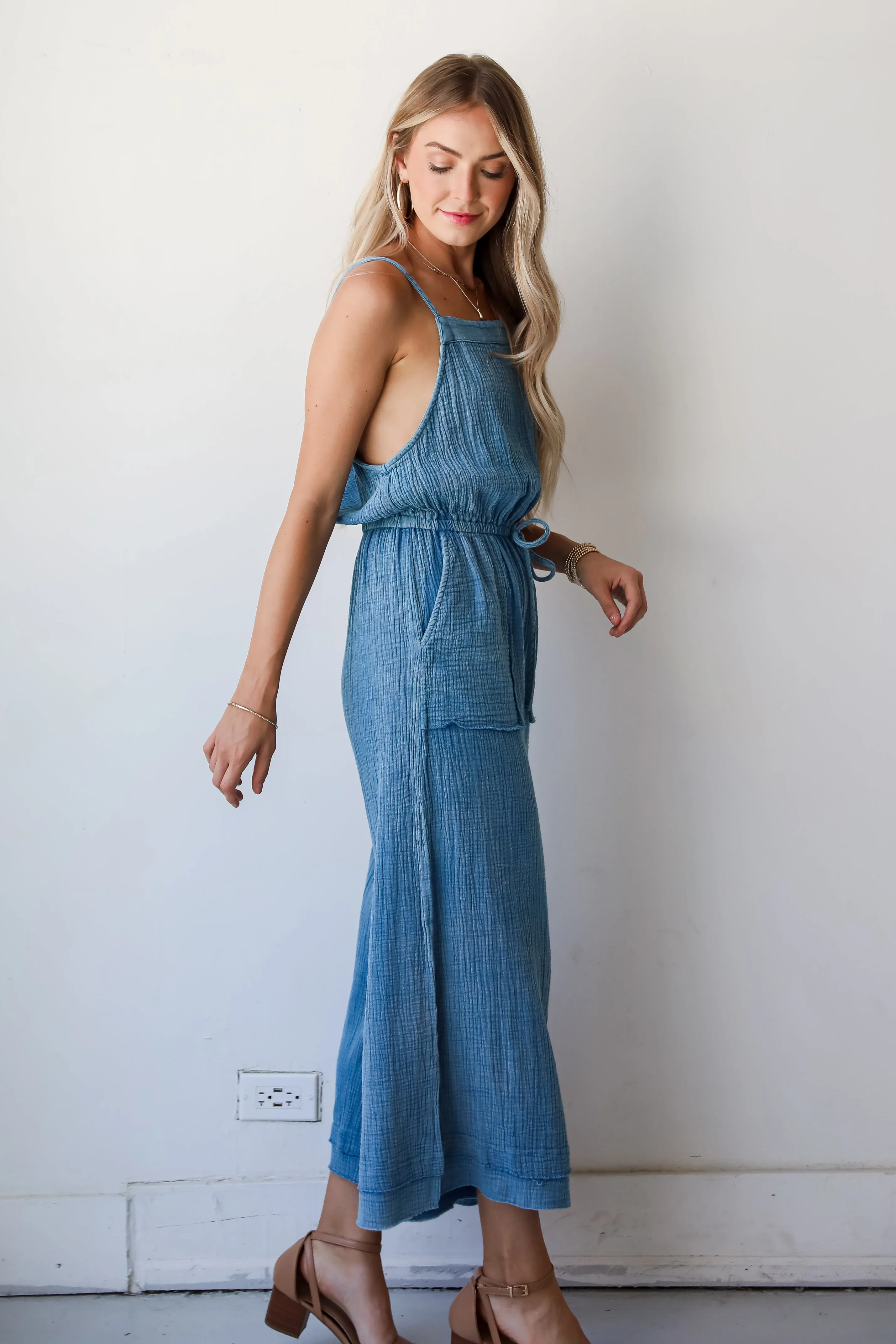 FINAL SALE - Immensely Poised Blue Linen Jumpsuit