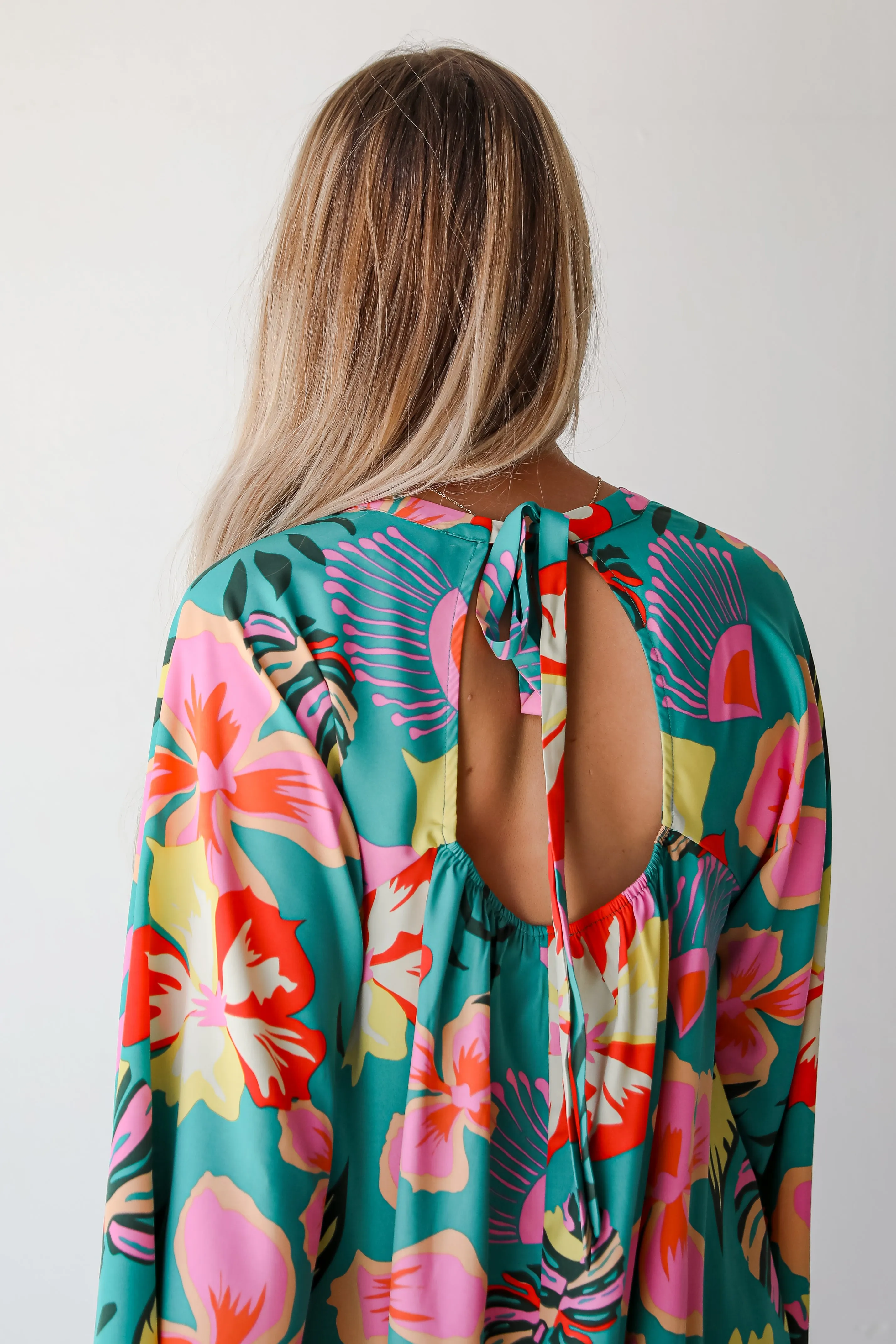 FINAL SALE - Island Ease Teal Tropical Mini Dress