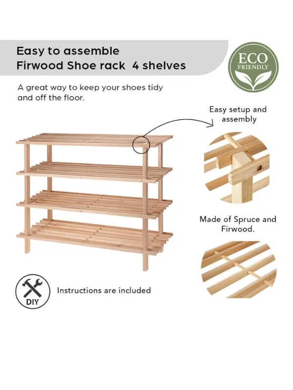 Firwood Shoe Rack - 4 Shelves - Eco-Friendly