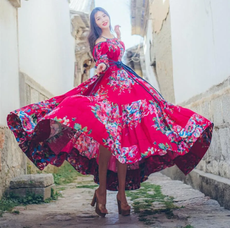 Fit and Flare Red Floral Gypsy Dress | Mandala