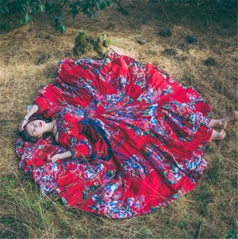 Fit and Flare Red Floral Gypsy Dress | Mandala