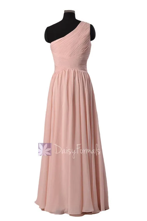 Floor Length One-Shoulder Linen Bridal Party Formal Dress(BM351L)